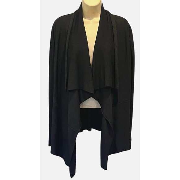 Eileen Fisher Black 100% Silk Knit Draped Open Front Cardigan Sweater - Picture 1 of 7